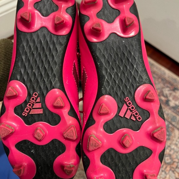 Adidas Bright Pink Soccer Cleats and Shin guards - Picture 5 of 6
